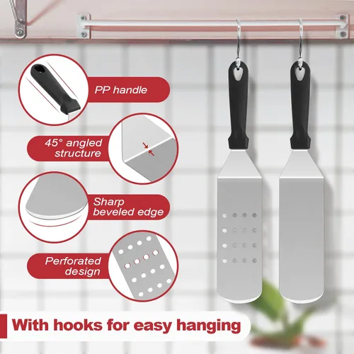 Vista 3 de HaSteeL Kit de 8 accesorios para plancha, espátula de metal resistente, herramientas profesionales de plancha de acero inoxidable con bolsa