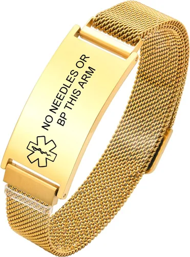 Vista 54 de VNOX Pulsera de identificación de alerta médica para hombres y mujeres, pulseras de alerta médica con grabado personalizado para mujeres y hombres