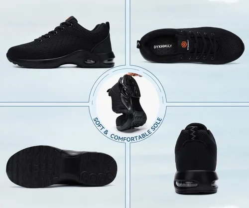 Vista 6 de FENLERN - Zapatos con punta de acero para mujer, tenis de seguridad ligeros con amortiguación de aire, zapatos de trabajo resistentes, fáciles