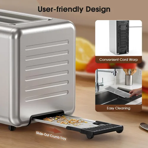 Vista 7 de Tostadora de 4 rebanadas de ranura larga para bagels y pan artesanal, pantalla táctil inteligente digital con función de memoria y modos de una sola