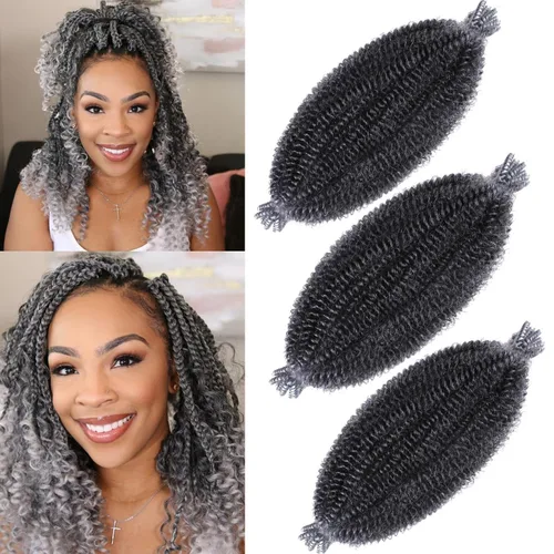 Vista 30 de Cabello de Envoltura Pre-Esponjado de 8 Pulgadas, 3 Paquetes, Cabello Afro Twist Pre-Separado Elástico para Locs, Cabello Afro Twist Negro Natural
