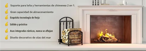 Vista 8 de Estante de almacenamiento de leña, hierro, negro, portátil, 20 pulgadas