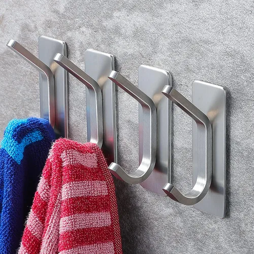 Vista 7 de YIGII Ganchos adhesivos para toallas, ganchos de pared negros para baño y cocina, ganchos resistentes, paquete de 4, acero inoxidable