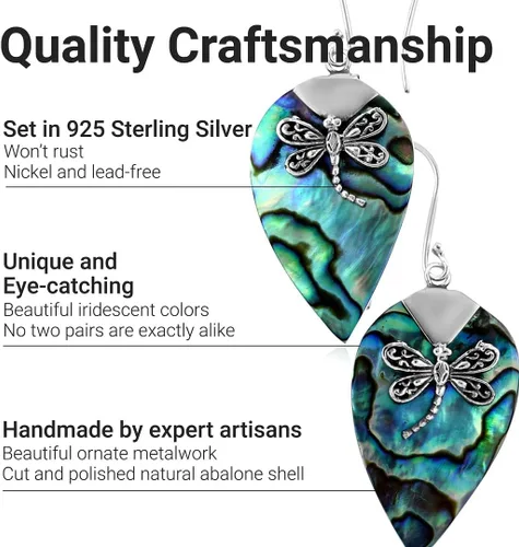 Vista 3 de Stylish Dangle Drop Earrings 925 Sterling Silver Abalone Shell Fashion Beach Jewelry Unique Costume Jewelry for Women Birthday Christmas Gifts for