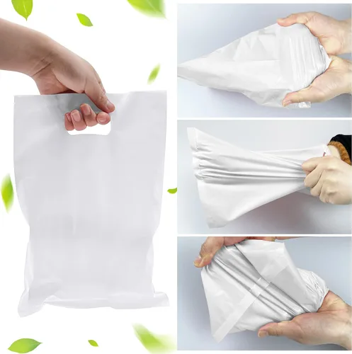 Vista 7 de 40 bolsas de regalo de plástico blanco para dulces, bolsas de plástico troqueladas para cumpleaños, baby shower, boda, fiesta