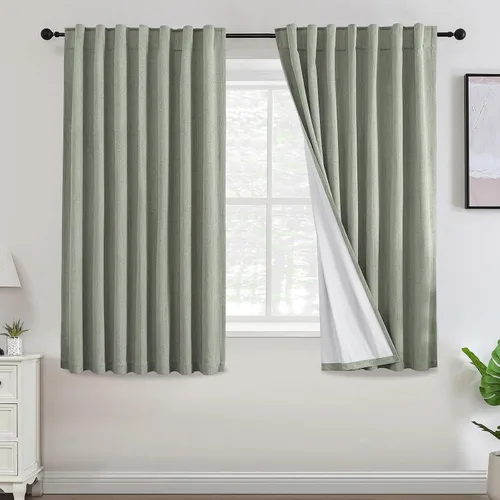 Vista 11 de Turquoize - Cortinas 100% opacas de 63 pulgadas de largo, textura de lino de chenilla térmica aislada para oscurecimiento de la habitación, cortinas