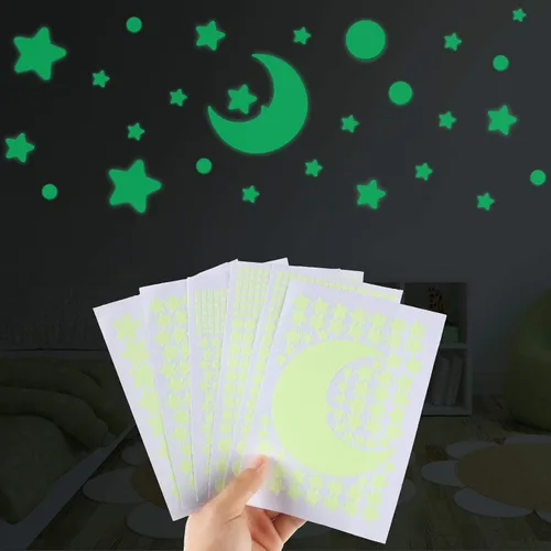 Vista 6 de 969 calcomanías de estrellas que brillan en la oscuridad, estrellas y lunares, calcomanías de pared para techo estrellado y calcomanías de pared