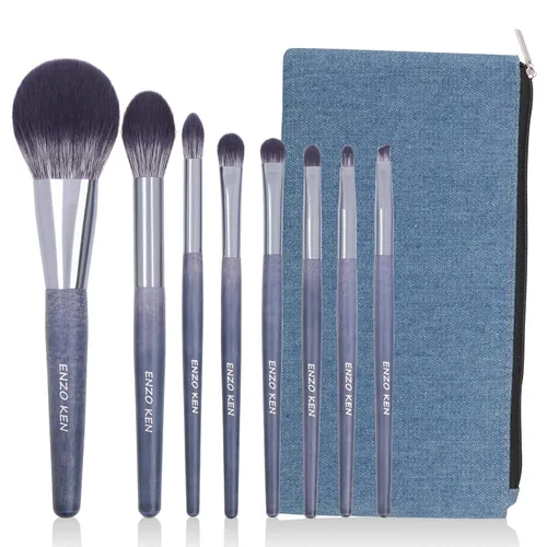 Vista 10 de ENZO KEN Juego de brochas de maquillaje de cabello natural profesional, juego de brochas de maquillaje de pelo de zorro con estuche, juego