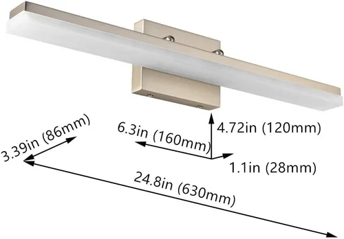 Vista 7 de mirrea Lámpara LED moderna de tocador de 24 pulgadas para iluminación de baño, regulable de 24 W, níquel cepillado (blanco cálido, 3000 K)