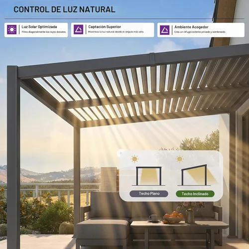 Vista 4 de PURPLE LEAF Pérgola con listones de techo rígido de 8 x 10, pérgola de aluminio para patio al aire libre con techo ajustable a prueba de lluvia