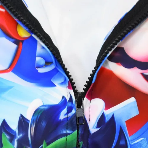 Vista 7 de Oman nylon Girls Boys Super Bros Princess Hoodie Zipper Sweatshirts 3D Cartoon Hoody Top For Kids 4-9Years