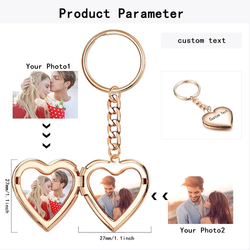 Vista 2 de Jewenova Llavero personalizado con medallón de fotos, llavero con colgante de fotos para mujeres y hombres