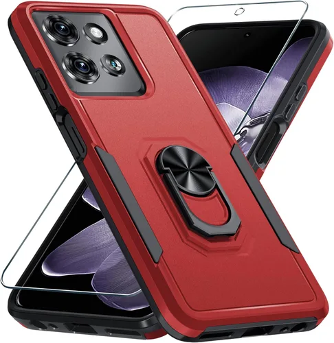 Vista 22 de Funda diseñada para Motorola Moto G 5G 2024 con soporte de anillo de metal integrado Protector de pantalla de vidrio templado, funda resistente