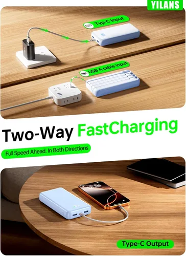 Vista 6 de Portable Charger,50000mAh Power Bank Built-in Cable, 22.5W PD USB C In & Out Fast Charging, External Battery Pack with 6 Output & 2 Input, Travel