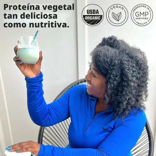 Vista 2 de KOS Proteína en polvo a base de plantas, muffin de arándano - Superalimento de proteína de guisantes orgánico con mezcla de espirulina y apoyo