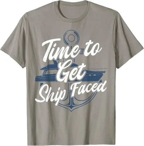 Vista 22 de Time to Get Ship Faced Holiday Hilarante Nautical Sailing Camiseta, Negro, S
