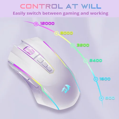 Vista 11 de Redragon Mouse para juegos, mouse inalámbrico para juegos con 8000 DPI, ratones para juegos de PC con botón de fuego, mouse ergonómico programable