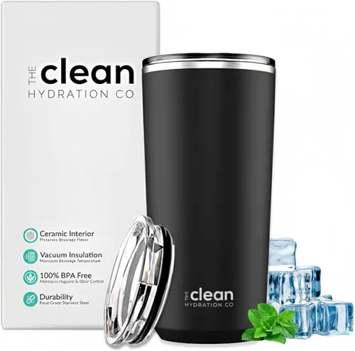 Vista 10 de THE CLEAN HYDRATION CO. Vaso aislado con revestimiento de cerámica de 20 onzas, tapa a prueba de derrames, aislado al vacío, mantiene el sabor