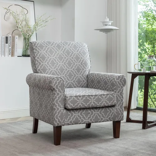 Vista 10 de Container Furniture Direct Sillón clásico con marco de madera de abedul y cómodos reposabrazos enrollados, sillones para sala de estar, dormitorio