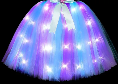 Vista 2 de Gomukot Girls Mermaid Costume LED Light Up Tutu Dress Up Birthday Gifts Princess Dress for Halloween Party