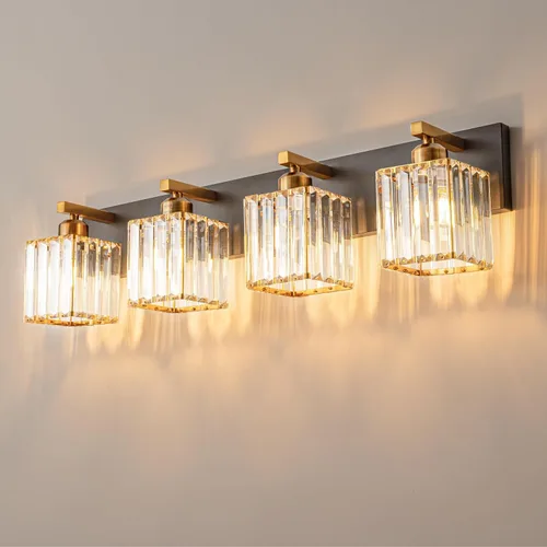 Vista 53 de Moderna lámpara de cristal para pared/tocador de baño, de 5 luces, color cromo Cromo torcido