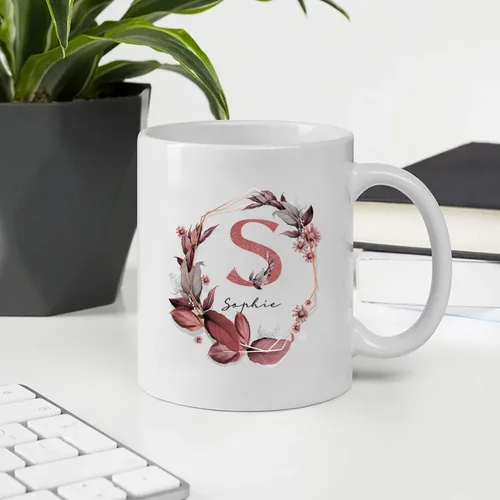 Vista 4 de Taza de café con nombre personalizado, regalo para mamá, esposa, novia, tazas personalizadas para mujeres con letra personalizada del alfabeto, taza