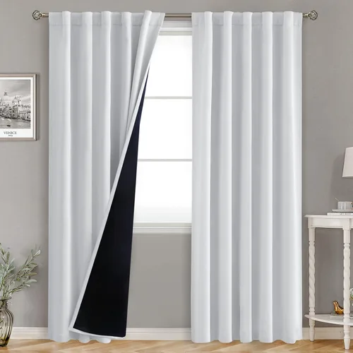 Vista 154 de BGment Cortinas 100% opacas beige de 63 pulgadas de largo con forro aislante térmico, bolsillo para varilla y lengüeta trasera de doble capa