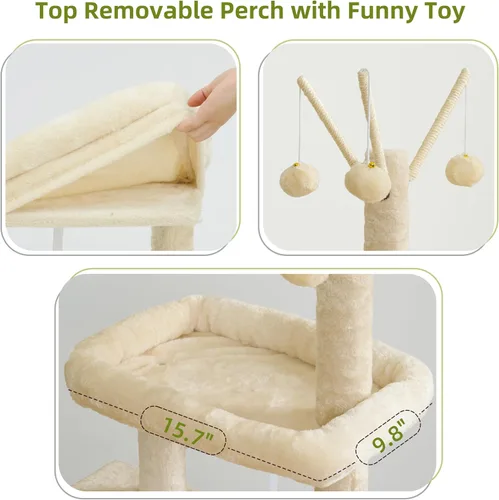 Vista 3 de Gitelsnour Árbol para gatos de interior, torre para gatos con poste rascador para gatos pequeños y gatitos, casa para gatos con plataforma superior