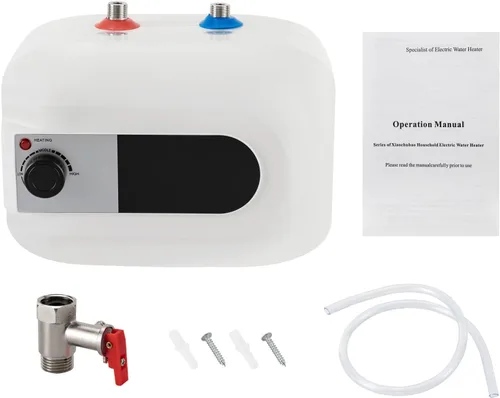 Vista 9 de Calentador de agua eléctrico de mini-tanque, 110 V, 1.6 galones, 1500 W, punto de uso instantáneo, calentador de agua caliente para remolque, baño