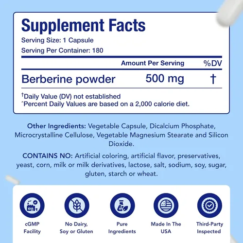 Vista 4 de Suplemento de berberina de fácil absorción de 500 mg Suplemento nutricional a base de hierbas GLP-1 con berberina 500 mg Ayuda a mantener un