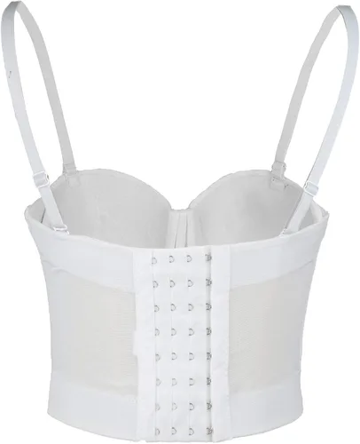 Vista 2 de ELLACCI Top corto de malla con cadena de diamantes blancos para mujer corsé push up con correa desmontable Blanco