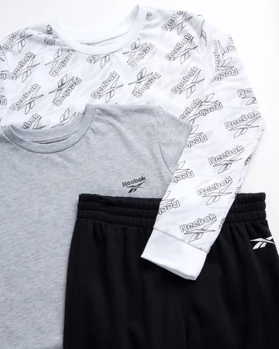 Vista 3 de Reebok Conjunto deportivo activo para niños, camisa de manga larga de 3 piezas y pantalones deportivos, de vellón de alto rendimiento para niños