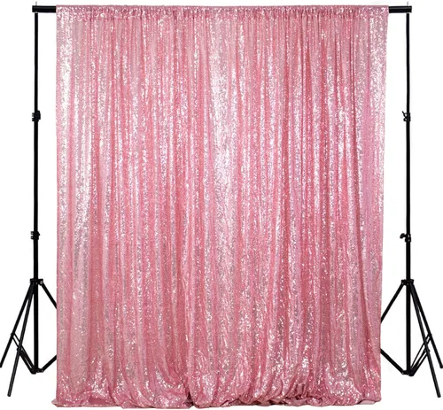 Vista 15 de ShiDianYi Cortina de fondo color rubor de 4 x 6 pies con lentejuelas para fotos, cortinas brillantes para telón de fondo, eventos y fiestas, telón