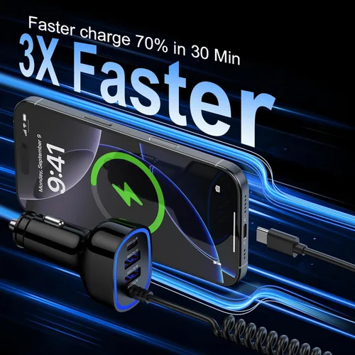Vista 2 de 60W tipo C cargador de coche súper rápido Samsung para Galaxy S26/S25 Ultra Todo negro