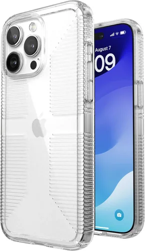 Vista 9 de Speck Funda transparente para iPhone 15 Pro, delgada, protección contra caídas, agarre, resistente a los arañazos, no se amarillea, funda