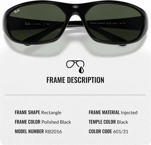 Vista 3 de Ray-Ban RB2016 DADDY-O Rectangle Shaped Sunglasses for Men & Women with Official RAYBAN Eyewear Kit