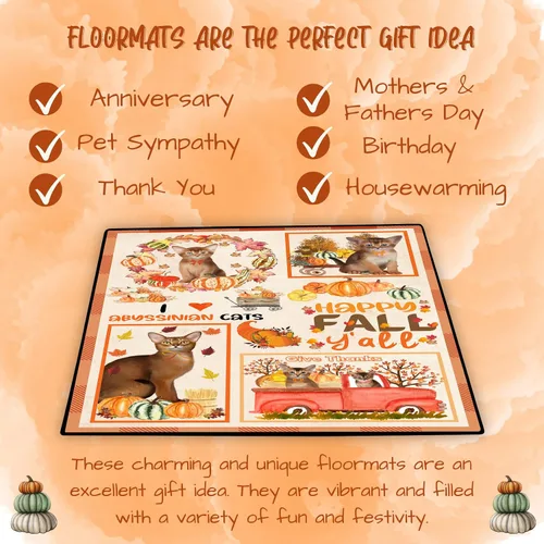 Vista 7 de Doggie of the Day Abyssinian Cats Floor Mat - Happy Fall Y'all Pumpkin - Best Dog Doormat - Protector Decor - Unique Portrait Art - Premium Quality