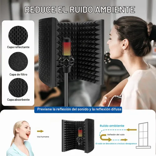 Vista 2 de Escudo de aislamiento de micrófono de grabación de estudio profesional, adecuado para Blue Yeti y cualquier equipo de grabación de micrófono