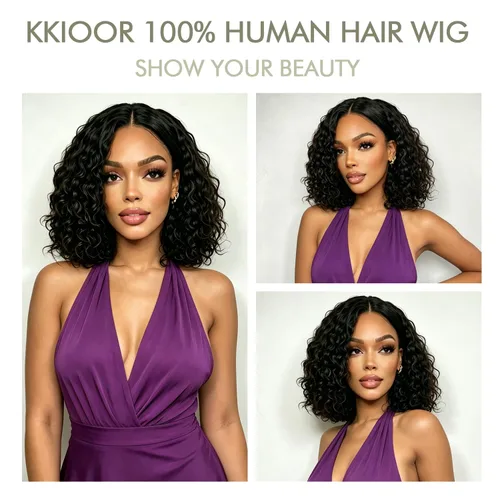 Vista 3 de Peluca de cabello humano rizado sin pegamento, 2 x 6 HD, encaje frontal, pelucas de cabello humano prearrancado 3 en 1, para usar y llevar, densidad