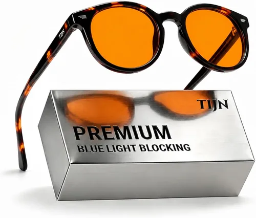 Vista 7 de TIJN Blue Light Blocking Glasses Men Women,Vintage Round Frame Eyeglasses Flexible Lightweight Frames,Red Orange Clear Lens for Computer Gaming