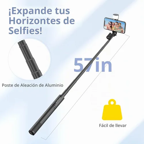 Vista 5 de Sensyne Palo selfie con luz, trípode para teléfono con mango giratorio de 360° compatible con teléfonos celulares