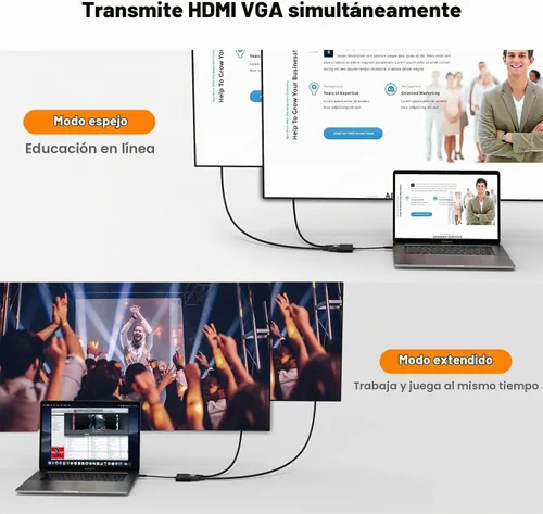 Vista 2 de CableCreation - Adaptador USB C a HDMI + VGA; adaptador USB tipo C (compatible con Thunderbolt 3) a HDMI 4K + VGA, compatible con MacBook Negro