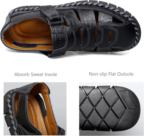 Vista 3 de MAIZUN Sandalias de cuero para hombre con puntera cerrada, zapatos de pescador de playa, sandalias deportivas de verano al aire libre