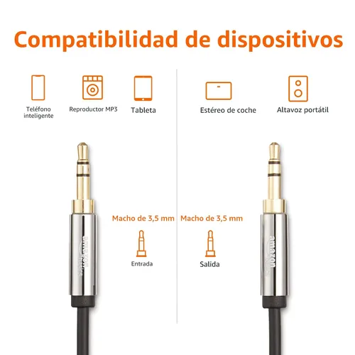 Vista 3 de Amazon Basics Cable de audio auxiliar de 3.5mm para altavoz estéreo o subwoofer con conectores chapados en oro, 4 pies, negro
