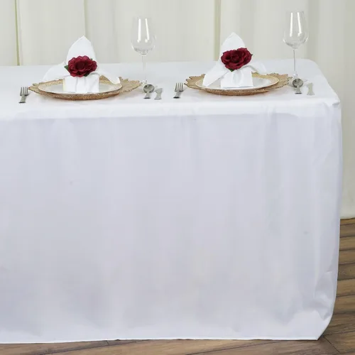 Vista 9 de BalsaCircle Mantel de poliéster ajustado beige de 8 pies para bodas, fiestas, eventos, mantelería