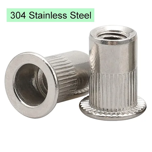Vista 3 de Tuerca de remache, 50 piezas 1/4-20UNC de acero inoxidable de cabeza plana remache roscada, cuerpo moleteado para decoración de muebles