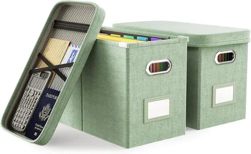 Vista 16 de Oterri Caja organizadora de archivos con tapa, caja de archivos colgante con bolsillo de malla, caja organizadora de documentos para archivos