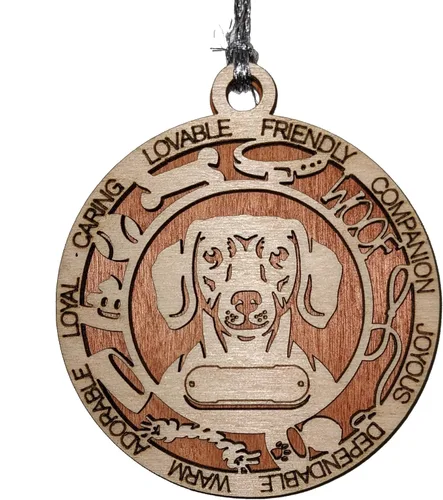 Vista 148 de Adorno de Navidad personalizado para perro Cavalier King Charles Spaniel, redondo de 3 pulgadas, madera cortada con láser de 2 capas, nombre y texto