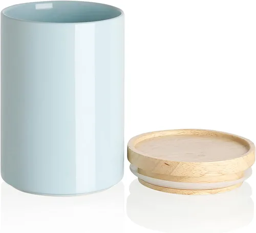 Vista 50 de Recipientes de cocina Sweejar, tarro de almacenamiento de cerámica para alimentos, recipientes apilables con tapa hermética de madera para servir