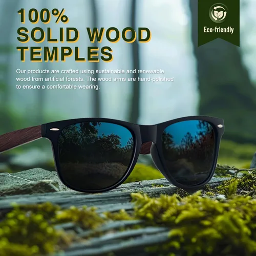 Vista 3 de WEAROYO Lentes de sol polarizados para hombres y mujeres con patillas de madera, lentes retro oscuras para conducir, pescar, protección UV400